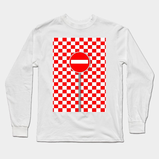 chequered NO ENTRY in red and white Long Sleeve T-Shirt by mister-john